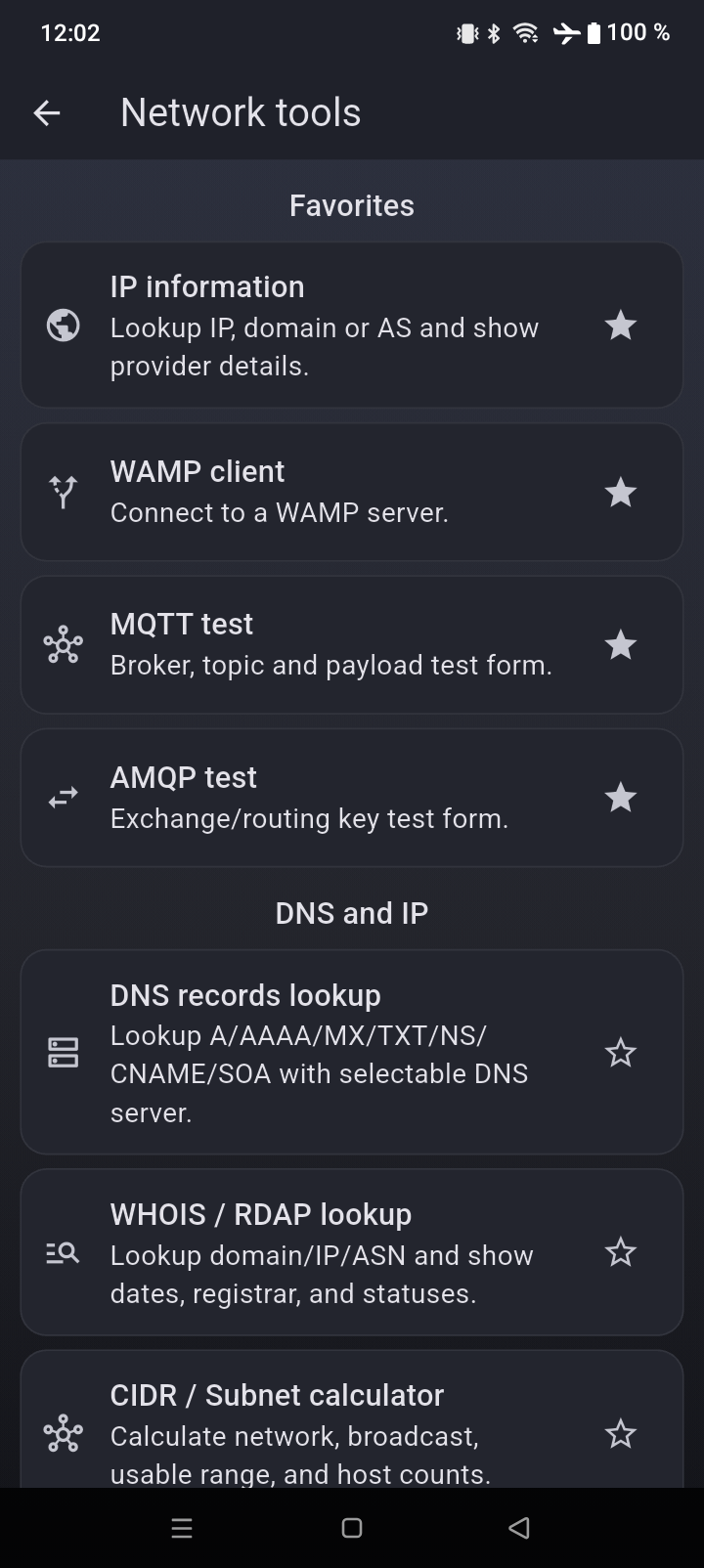 SysOpsKit network tools overview on Android